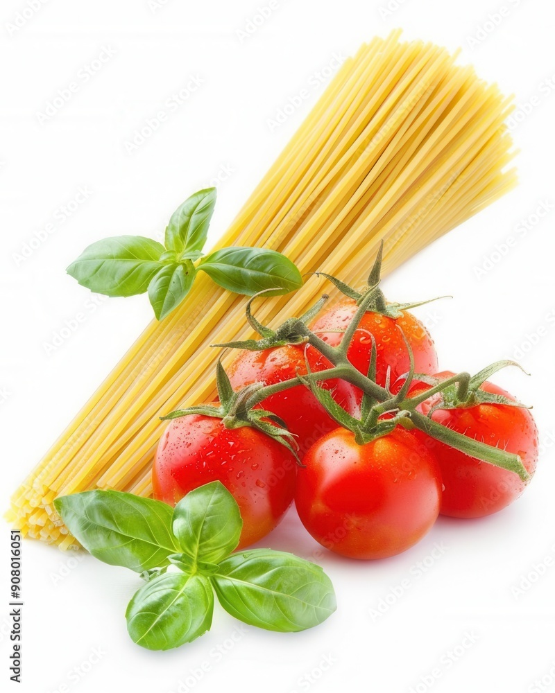 Ingredients for making pasta, healthy food made from plants Contains organic tomatoes and basil. Ingredients for making pasta, healthy food made from plants Contains organic tomatoes and basil.