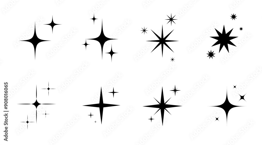 Obraz premium Twinkle Star, Sparkle Glitter Star Icon set, Magic symbol, Minimal star graphic elements for decoration, Shine effect, Vector stock