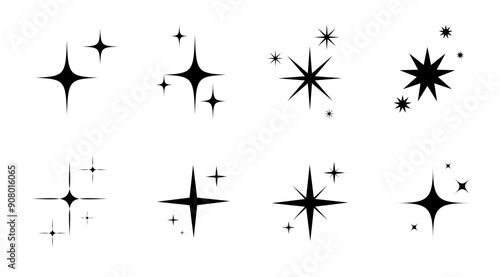 Twinkle Star, Sparkle Glitter Star Icon set, Magic symbol, Minimal star graphic elements for decoration, Shine effect, Vector stock