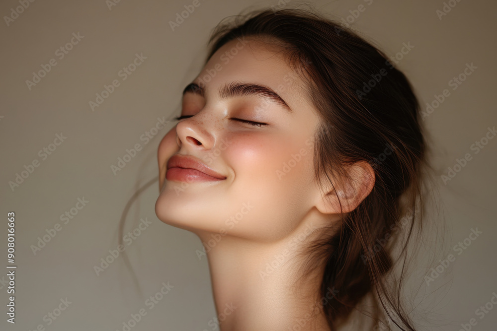 Fototapeta premium A close up of a girl's face with her eyes closed