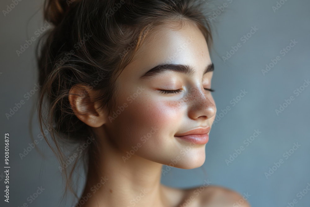 A close up of a girl's face with her eyes closed A close up of a girl's face with her eyes closed