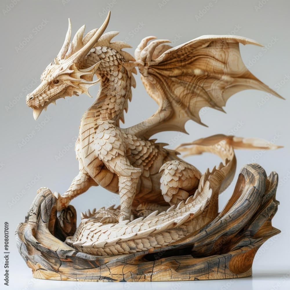 Fototapeta premium A golden Chinese dragon statue beside a majestic lion statue
