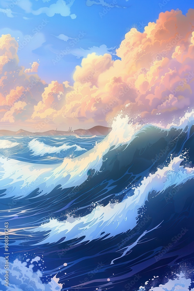 Serene Oceanic Rhythms - Abstract Wave Patterns on Soft Blue Background Serene Oceanic Rhythms - Abstract Wave Patterns on Soft Blue Background