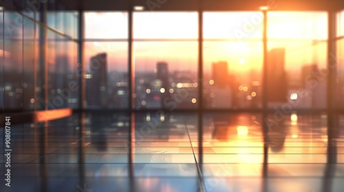 Blurred background view from the window of a modern business building