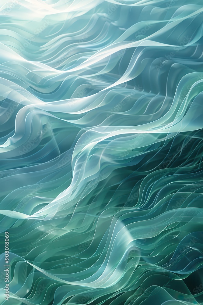 Obraz premium Serene Abstract Wave Patterns in Soft Blue and Green - Relaxing Background Design
