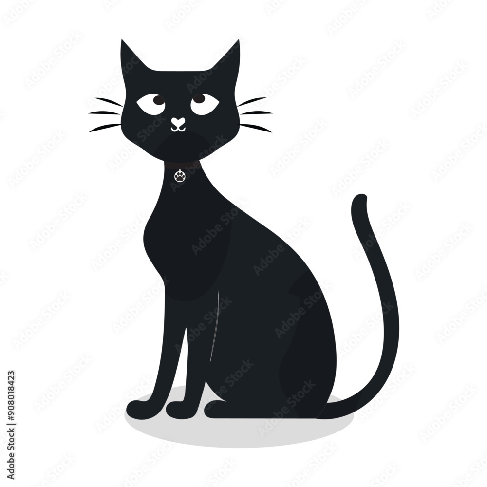 Cartoon Cat with Black Collar, Vector illustration of a cute cartoon cat with big eyes and a black collar, perfect for creative designs Cartoon Cat with Black Collar, Vector illustration of a cute cartoon cat with big eyes and a black collar, perfect for creative designs