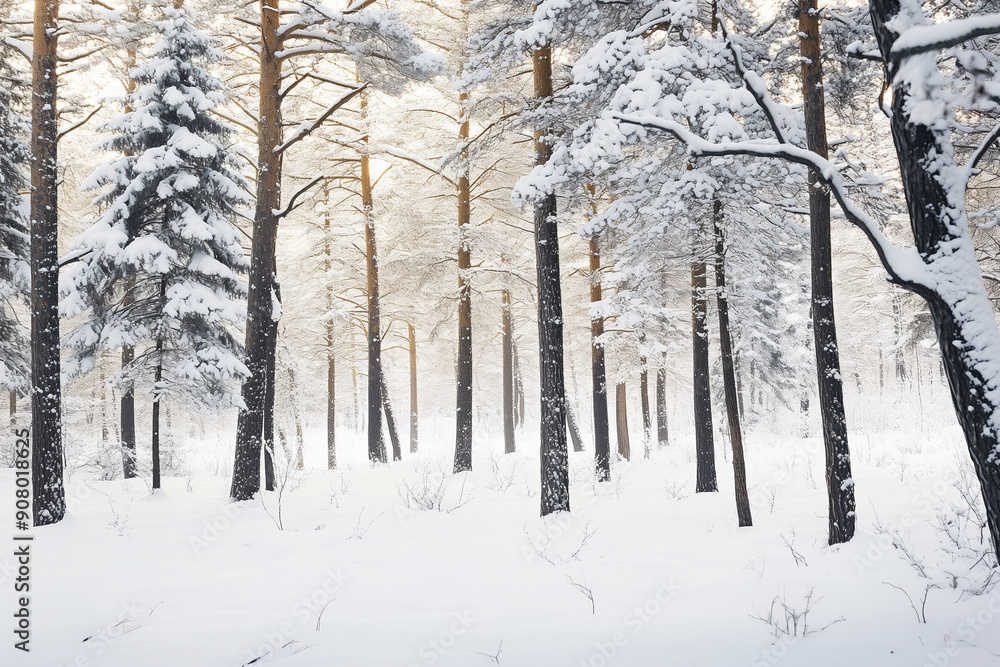 Snow covered trees in the forest. A magical background featuring Light Grey, Soft White, Charcoal Black, and Pale Beige. Perfect for Christmas and winter festivities. Snow covered trees in the forest. A magical background featuring Light Grey, Soft White, Charcoal Black, and Pale Beige. Perfect for Christmas and winter festivities.