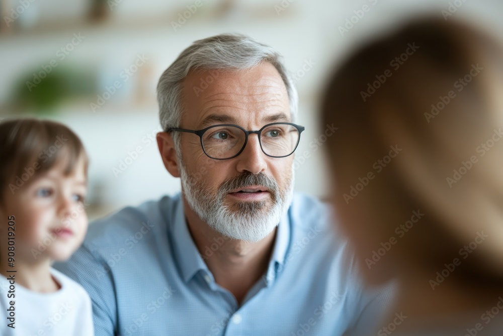 Financial Adviser Discussing Education Funds with Family - Profile View Financial Adviser Discussing Education Funds with Family - Profile View