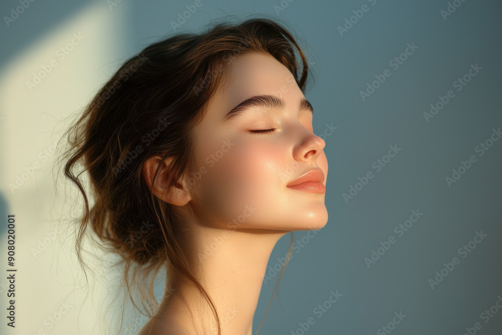A close up of a girl's face with her eyes closed A close up of a girl's face with her eyes closed