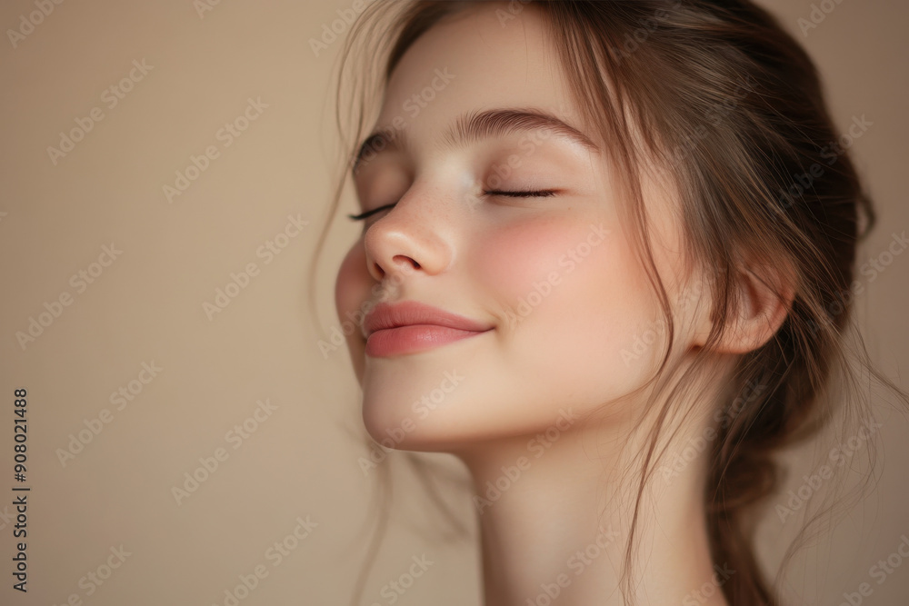 A close up of a girl's face with her eyes closed A close up of a girl's face with her eyes closed