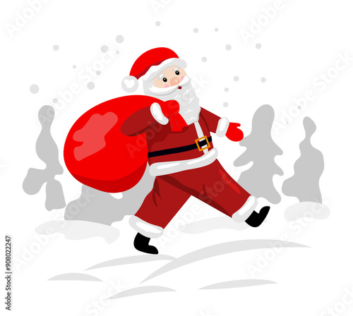 Santa Claus carries a bag of gifts.