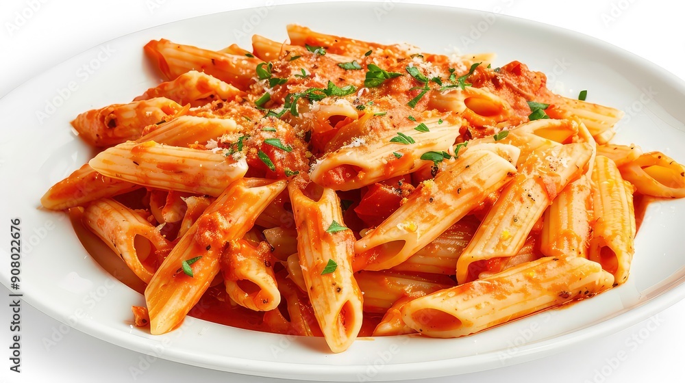 A close-up shot of a bowl of pasta with tomato sauce, garnished with parsley and grated parmesan cheese. A close-up shot of a bowl of pasta with tomato sauce, garnished with parsley and grated parmesan cheese.