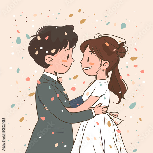 cute and simple 2D illustration just married