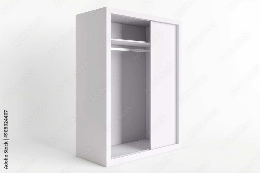 A Modern White Closet Featuring Sliding Doors Perfectly Designed for Minimalist Spaces, isolated on white background A Modern White Closet Featuring Sliding Doors Perfectly Designed for Minimalist Spaces, isolated on white background