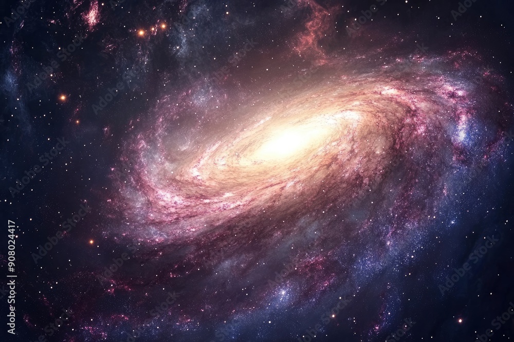 Obraz premium Captivating view of a spiral galaxy vortex with detailed stars and nebulae, showcasing the dynamic beauty and phenomena of deep space, ai