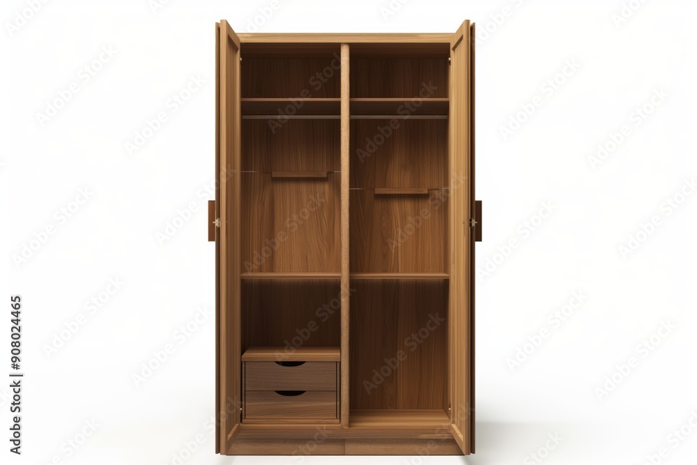 Discover a Chic and Stylish Wooden Wardrobe that Features Innovative Storage Solutions and more, isolated on white background Discover a Chic and Stylish Wooden Wardrobe that Features Innovative Storage Solutions and more, isolated on white background