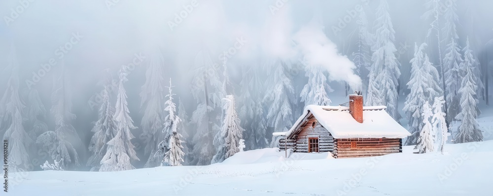 A rustic log cabin in the snow-covered woods, embodying winter solitude and comfort, Vintage, Cool tones, High detail A rustic log cabin in the snow-covered woods, embodying winter solitude and comfort, Vintage, Cool tones, High detail