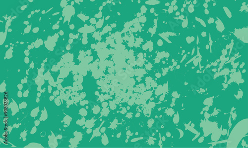 Abstract Green Paint Splatter Blobs. Brushes Ink Splash droplets background