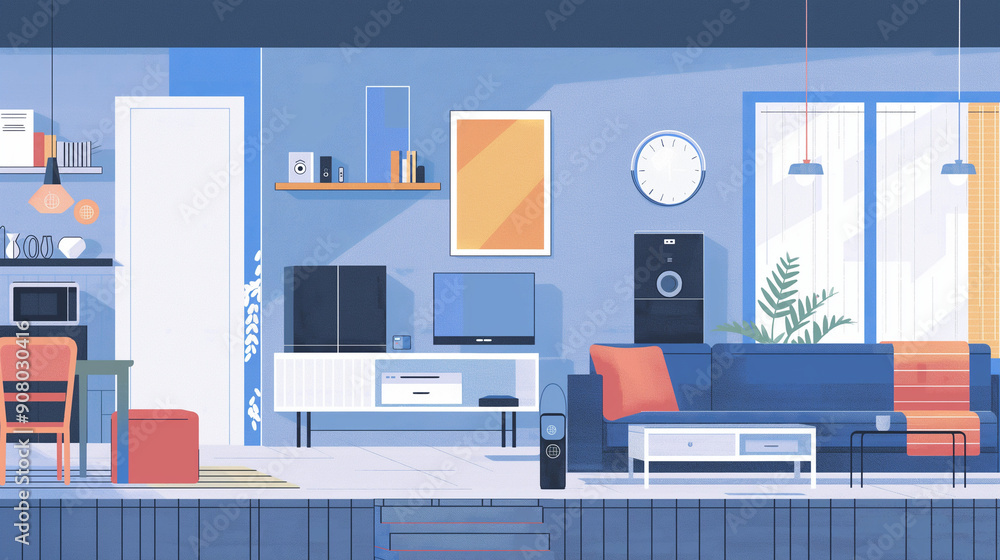 A smart home with various AI-controlled devices in use A smart home with various AI-controlled devices in use