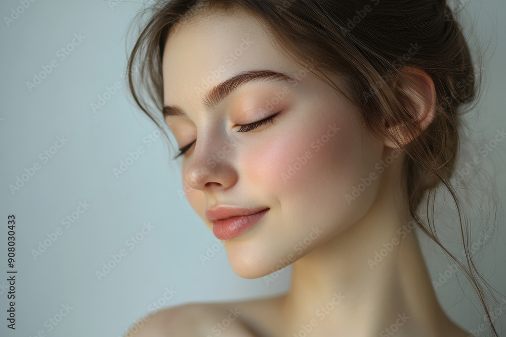 A close up of a girl's face with her eyes closed A close up of a girl's face with her eyes closed
