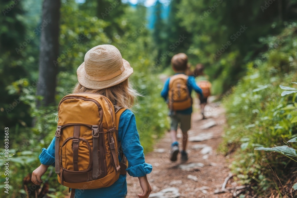Enchanted Forest Discovery: Kids Exploring Nature with Wonder and Mindfulness, Selective Focus on Adventure in Whimsical Forest Trail Setting Enchanted Forest Discovery: Kids Exploring Nature with Wonder and Mindfulness, Selective Focus on Adventure in Whimsical Forest Trail Setting