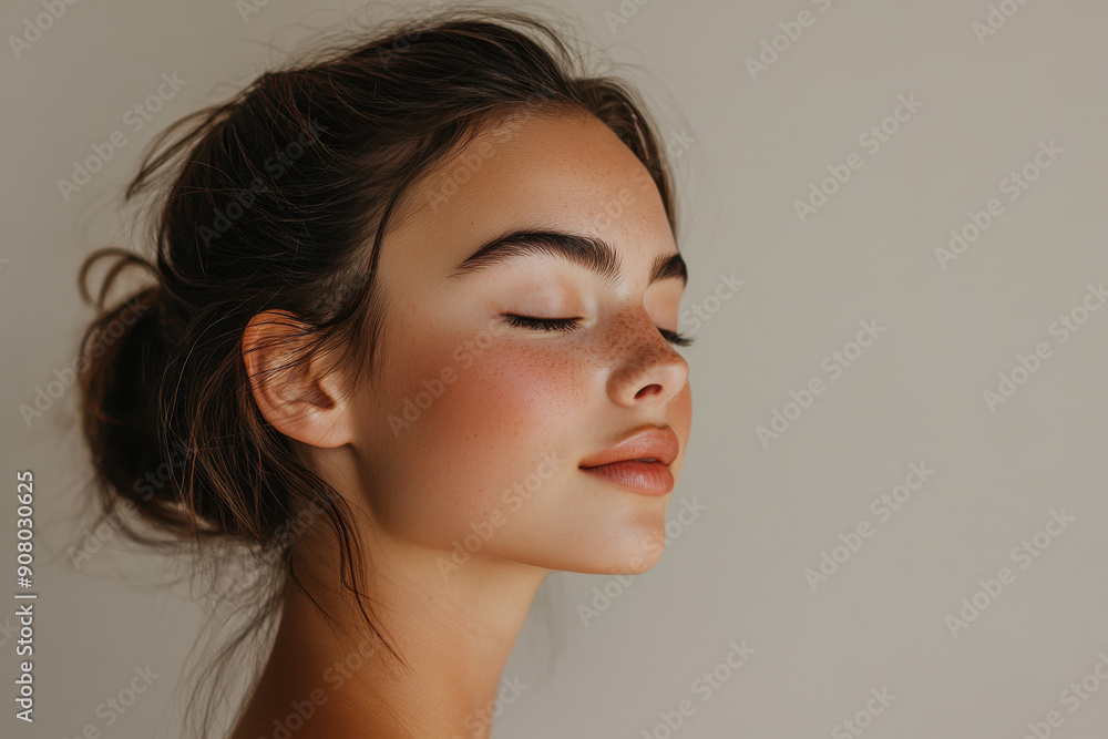 A close up of a girl's face with her eyes closed A close up of a girl's face with her eyes closed