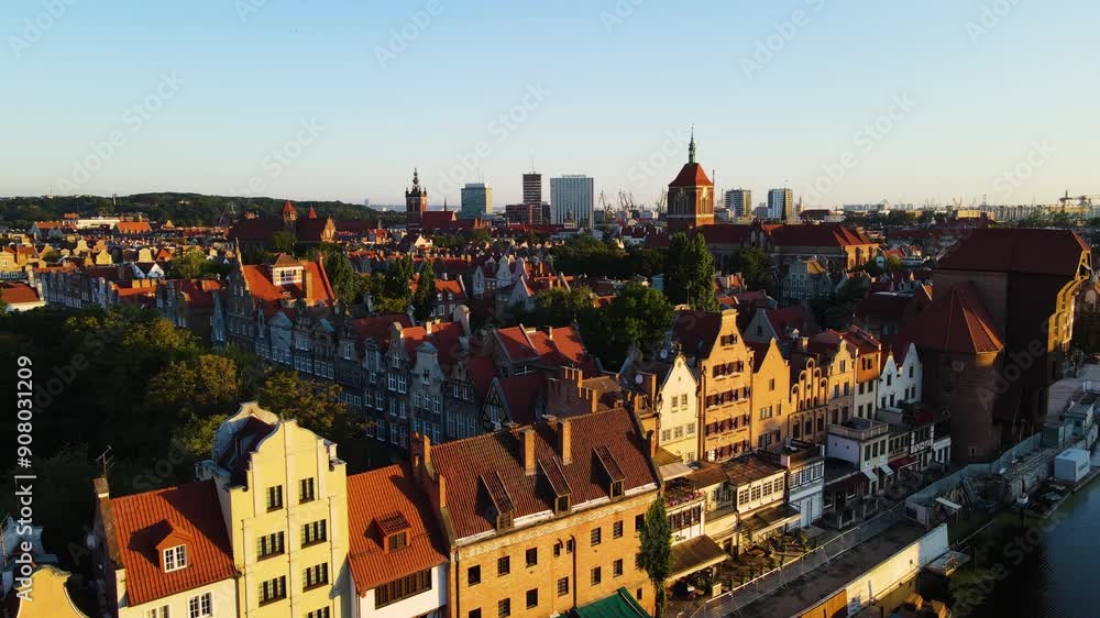 Gdansk Drone aerial view of the city architecture center Europe Poland Gdansk Drone aerial view of the city architecture center Europe Poland