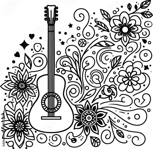 guitar with floral background illustration