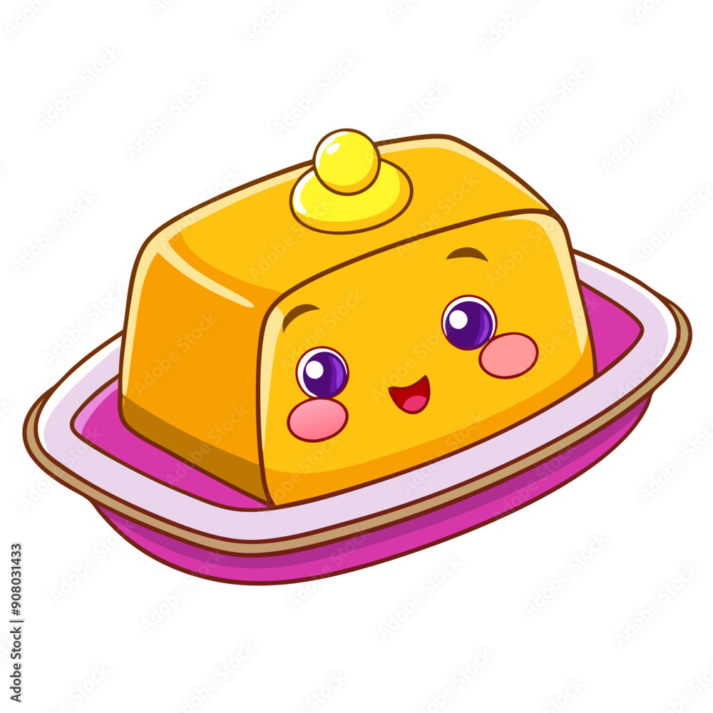 cartoon kawaii yellow and pink butter dish with happy expression, brighten kitchen cartoon kawaii yellow and pink butter dish with happy expression, brighten kitchen