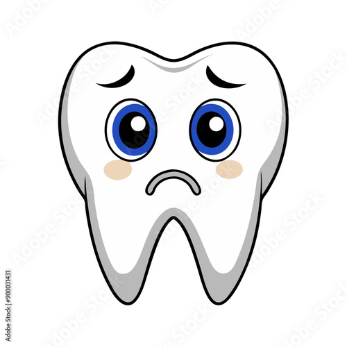 kawaii unhappy, frowning tooth expressing displeasure and sadness in cartoon style