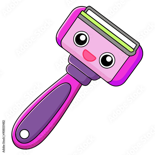 purple cartoon kawaii shaver with smile, ready for grooming