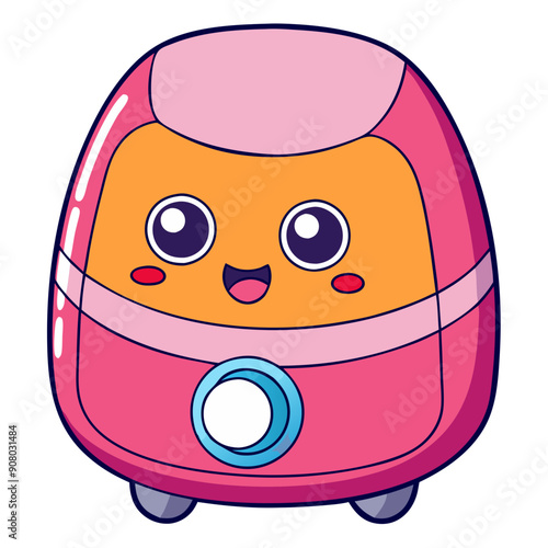 cartoon kawaii air fryer with smiling expression, pink and orange, kitchen settings