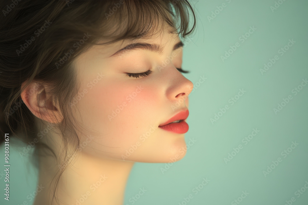 A close up of a girl's face with her eyes closed A close up of a girl's face with her eyes closed