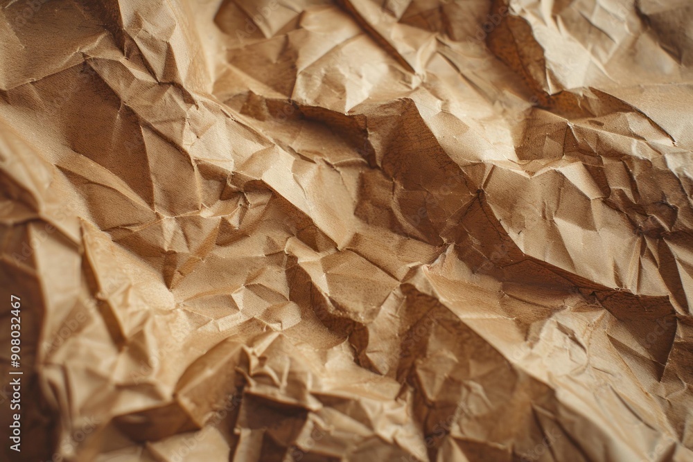 A densely wrinkled surface displays shades of brown, suggesting a crumpled paper texture. Light plays across the folds, creating depth and movement. A densely wrinkled surface displays shades of brown, suggesting a crumpled paper texture. Light plays across the folds, creating depth and movement.