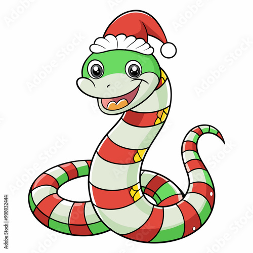 coloring book christmas snake with a smile vector illustration