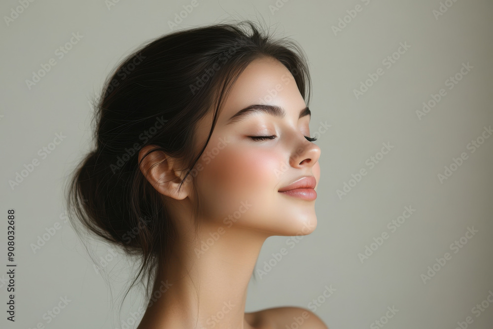 A close up of a girl's face with her eyes closed A close up of a girl's face with her eyes closed