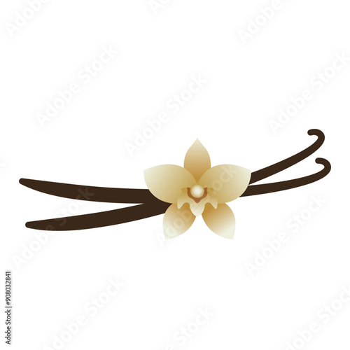 vanilla flower with vanilla bean sticks vector illustration logo icon clipart