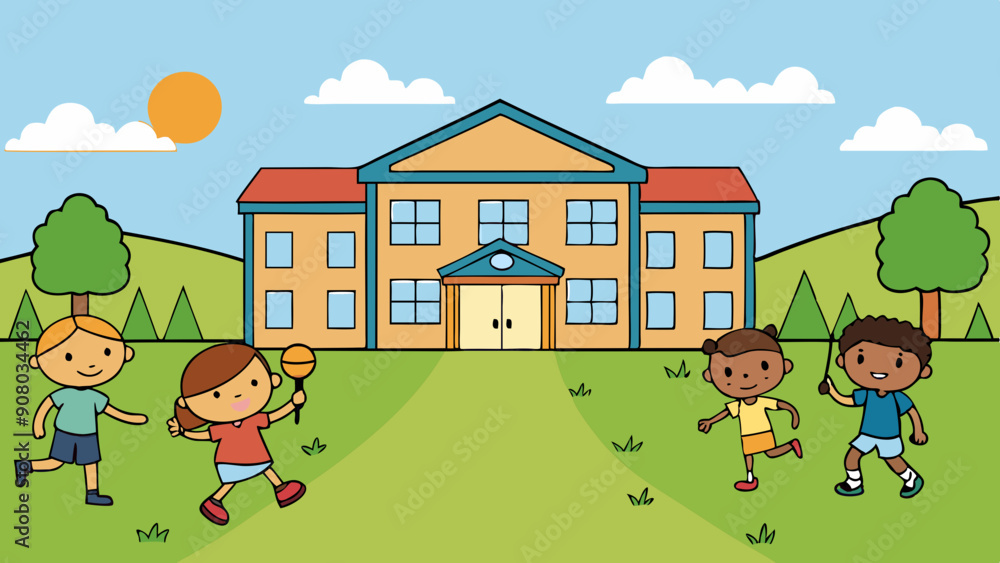 Obraz premium kids outside the school vector illustration