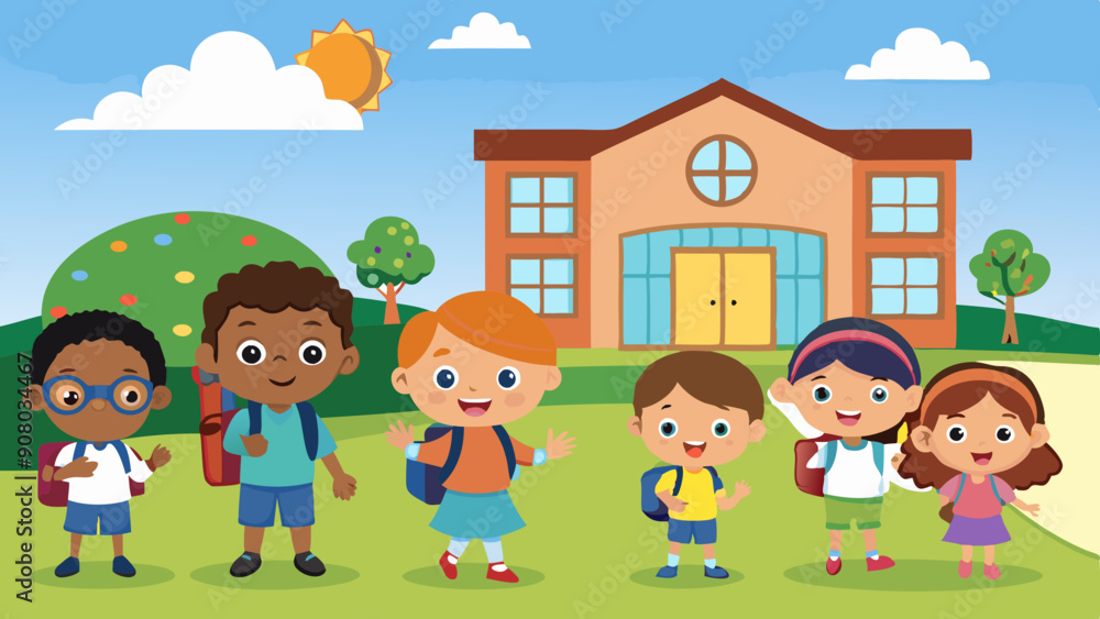 kids outside the school vector illustration kids outside the school vector illustration
