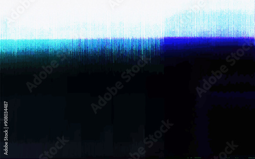 Glitch or static noise texture with white stripes and blue colored pixels. No signal 404 error. Abstract background Glitch Screen Effect Background. Overlay Digital Pixel Dots Noise Glitch Error.