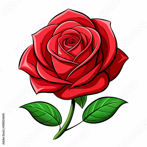 red rose isolated on white, rose vector illustration, red rose vector art, rose silhouette, flower vector icon, eps, Red rose cartoon © SvgDesignHub