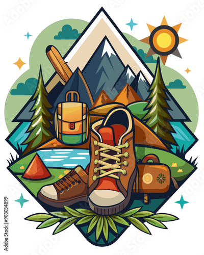 hiking colorful vector t-shirt design,hiking printable design svg photo