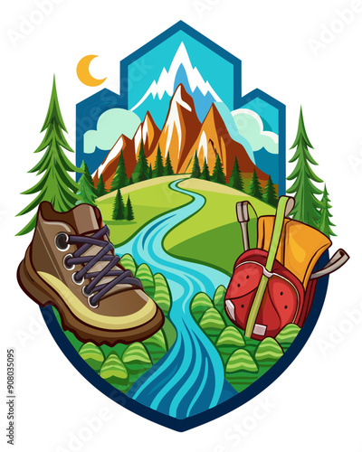 hiking colorful vector t-shirt design,hiking printable design svg photo