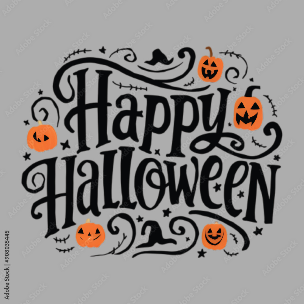 Fototapeta premium Free photo Hand drawn Happy halloween lettering text design and white background, generative Ai