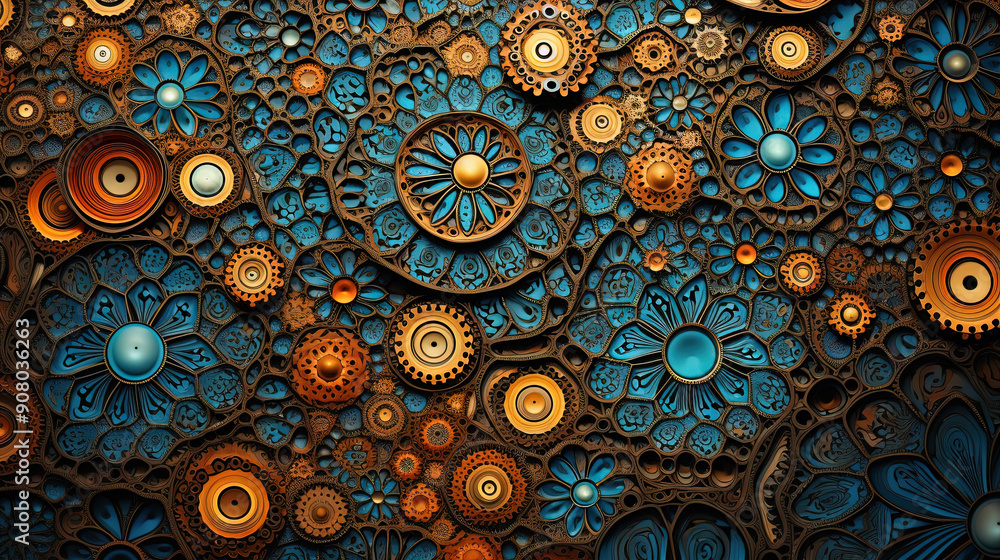 Abstract fractal ornament with floral elements and dotted texture. Abstract fractal ornament with floral elements and dotted texture.