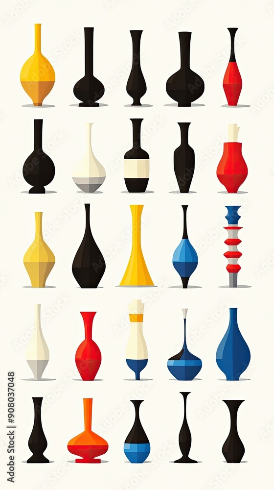 Stylized Vases in Various Shapes and Colors