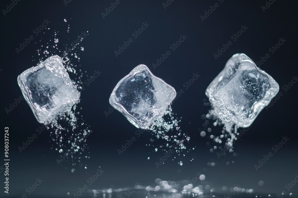Four flying ice cubes cut out , ai Four flying ice cubes cut out , ai