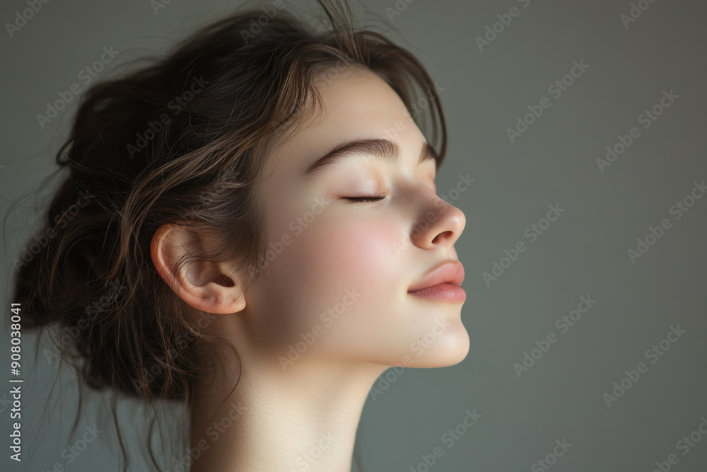 A close up of a girl's face with her eyes closed A close up of a girl's face with her eyes closed