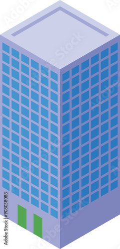 Modern office building with a sleek and contemporary design is standing tall, showcasing its isometric perspective