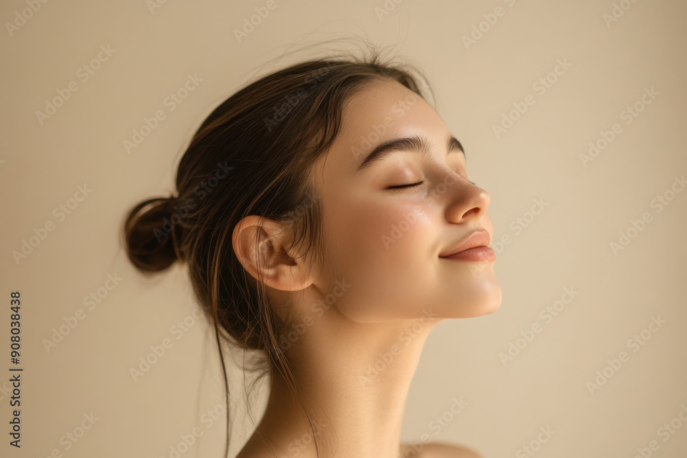 A close up of a girl's face with her eyes closed A close up of a girl's face with her eyes closed